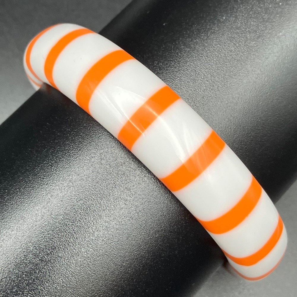 Chunky Plastic Bangle Orange & White Striped Size 8.25 "